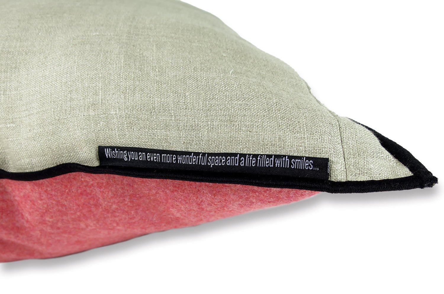 The Natural フレンチウール+リネン フレームクッションカバー (ローズピンク&ベージュ) 45×45cm - HOUSE OF JAPAN Shop