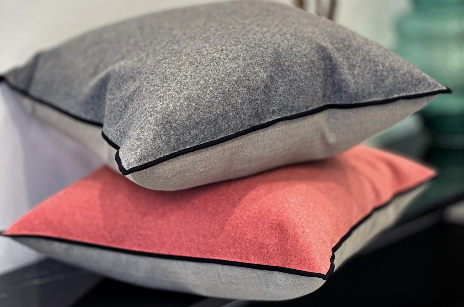 The Natural フレンチウール+リネン フレームクッションカバー (ローズピンク&ベージュ) 45×45cm - HOUSE OF JAPAN Shop