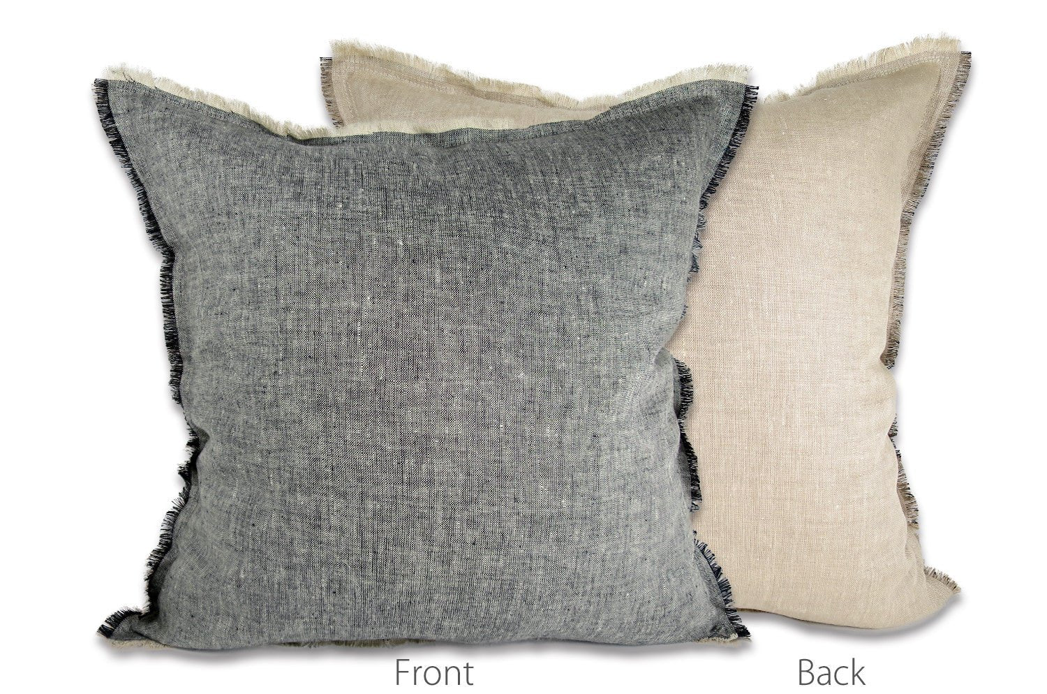 The Natural Linen ナチュラルリネンシャギーフリンジ クッションカバー(ナチュラル×ブラック) 45×45cm - HOUSE OF JAPAN Shop