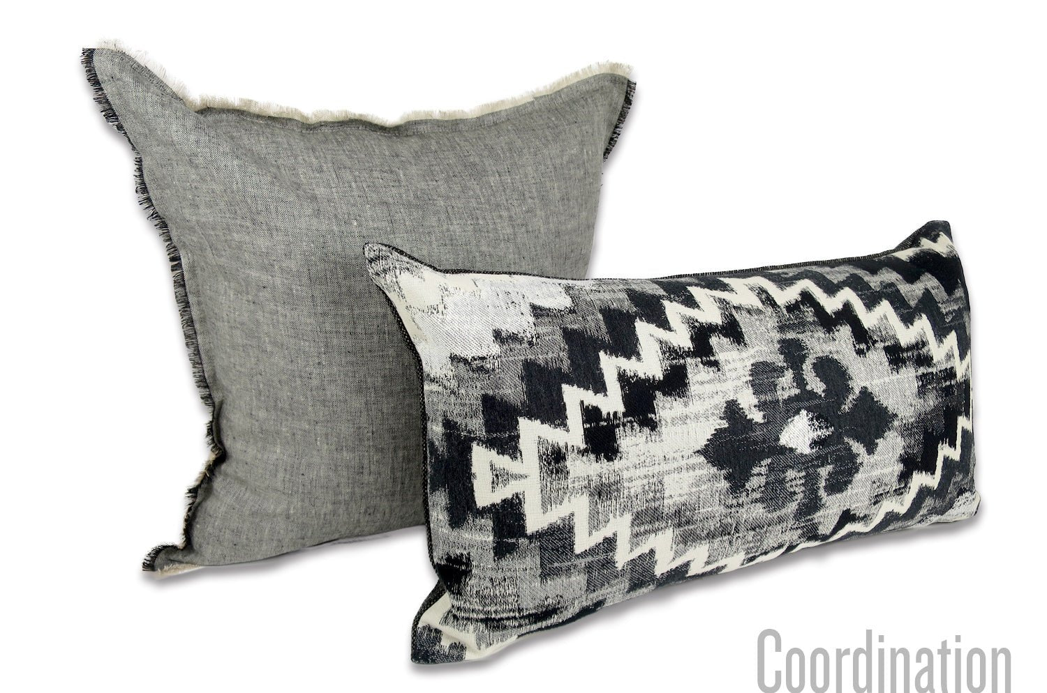 The Natural Linen ナチュラルリネンシャギーフリンジ クッションカバー(ナチュラル×ブラック) 45×45cm - HOUSE OF JAPAN Shop