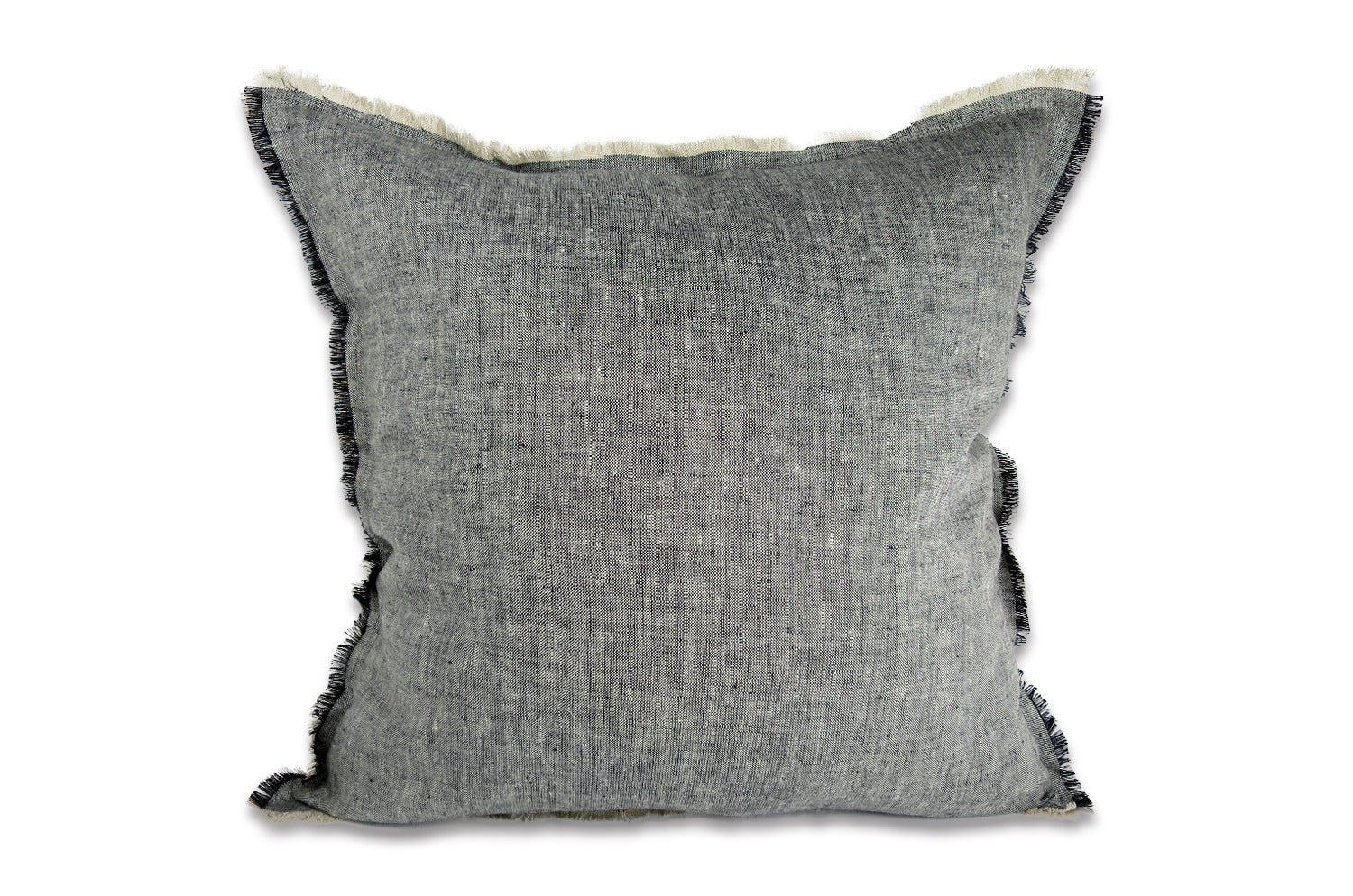 The Natural Linen ナチュラルリネンシャギーフリンジ クッションカバー(ナチュラル×ブラック) 45×45cm - HOUSE OF JAPAN Shop