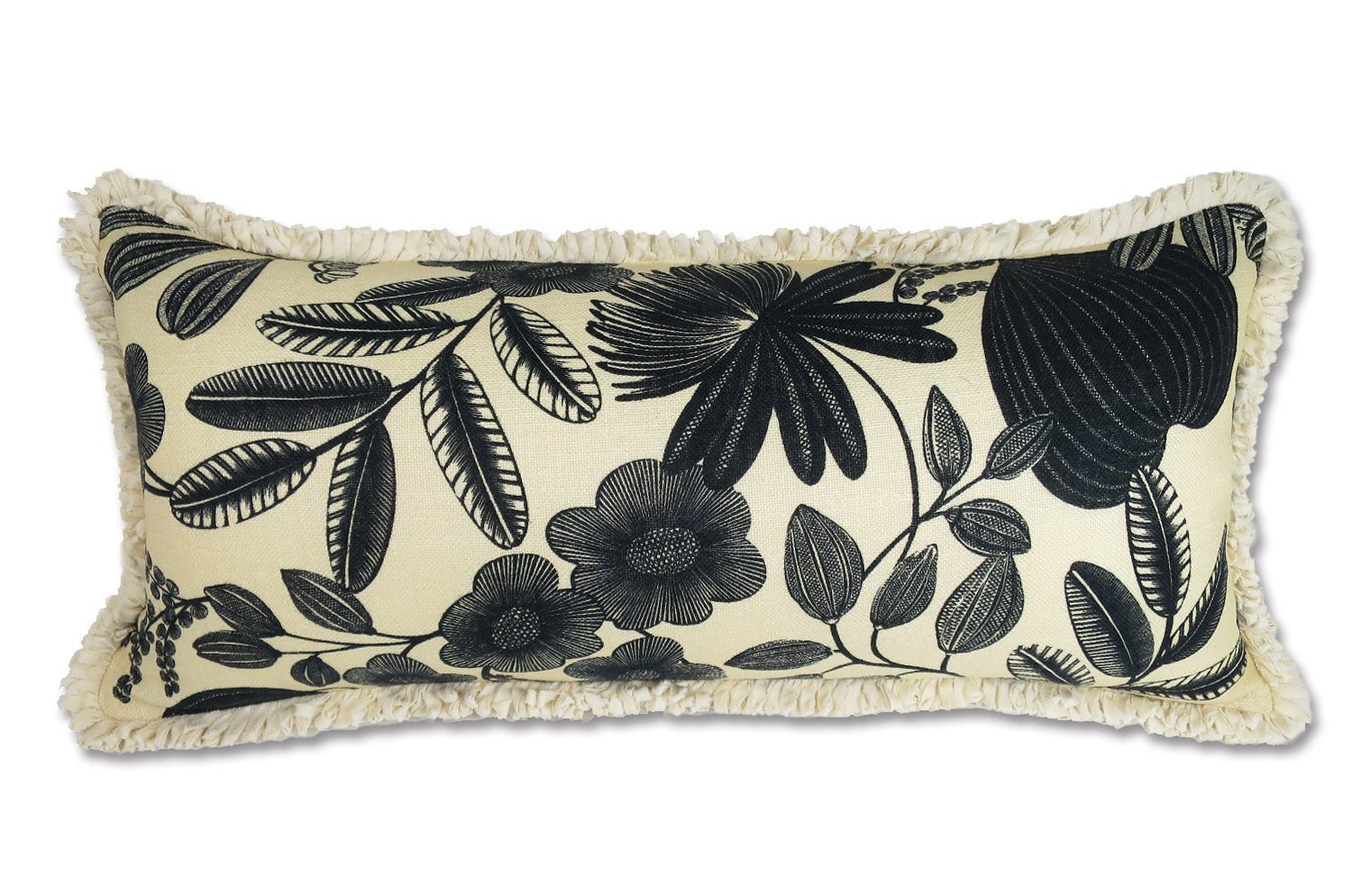 The Orphee オルフェ 草花の奏 ループフリンジリネン混クッション 65×31cm 中材付 - HOUSE OF JAPAN Shop