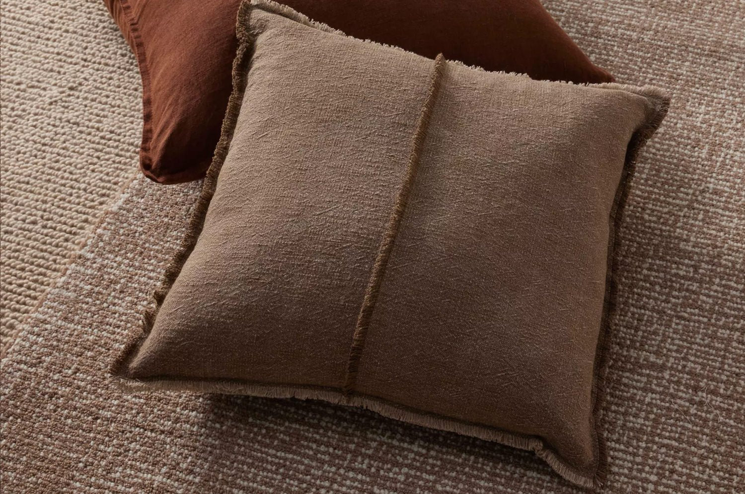 The Pure Fringe 自然素材フリンジ付きクッションカバー リネン&コットン (Cocoa) 50×50cm - HOUSE OF JAPAN Shop