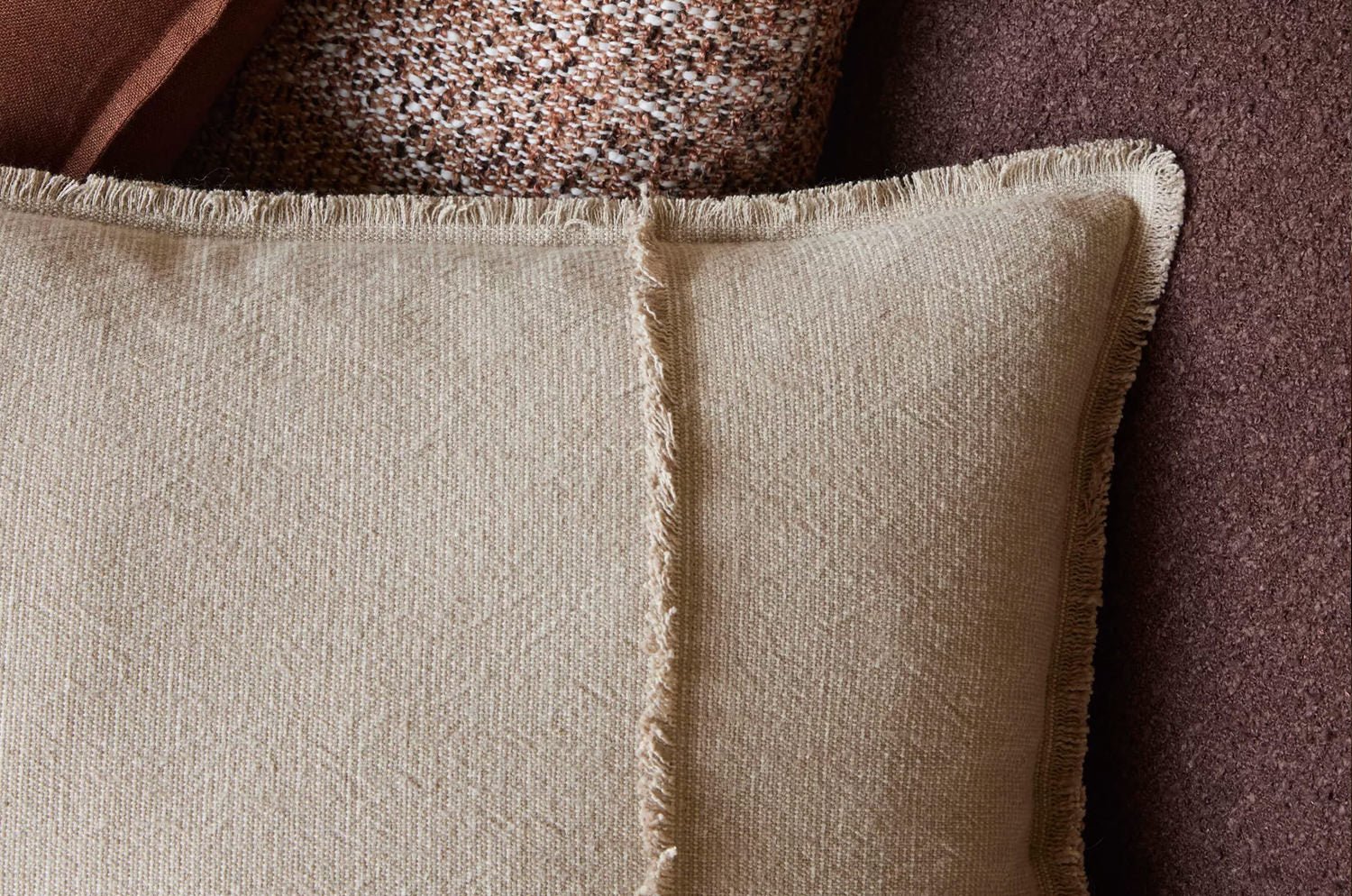 The Pure Fringe 自然素材フリンジ付きクッション リネン&コットン (Natural) 60×40cm 中材付 - HOUSE OF JAPAN Shop