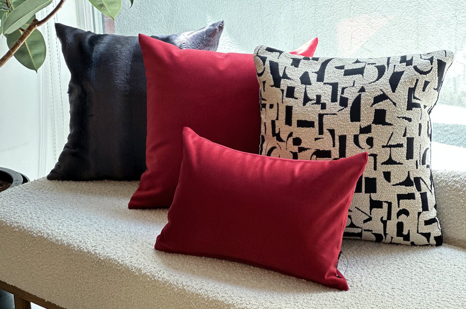 The Rebecca レベッカ なめらか起毛 スエード クッション (garnet) 45×30cm 中材付 - HOUSE OF JAPAN Shop