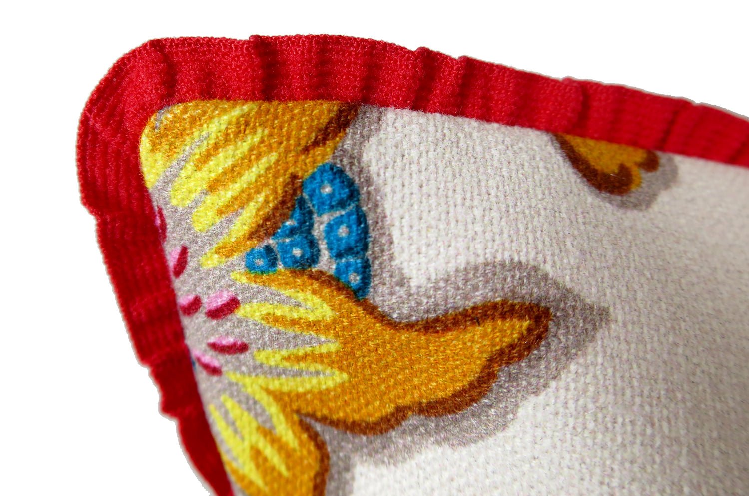 The ROMY ロミー オリエンタルフラワー 横長クッション (ホワイトレッド) 50×30cm 中材付 - HOUSE OF JAPAN Shop