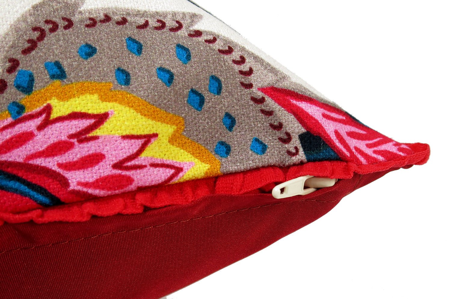 The ROMY ロミー オリエンタルフラワー 横長クッション (ホワイトレッド) 50×30cm 中材付 - HOUSE OF JAPAN Shop