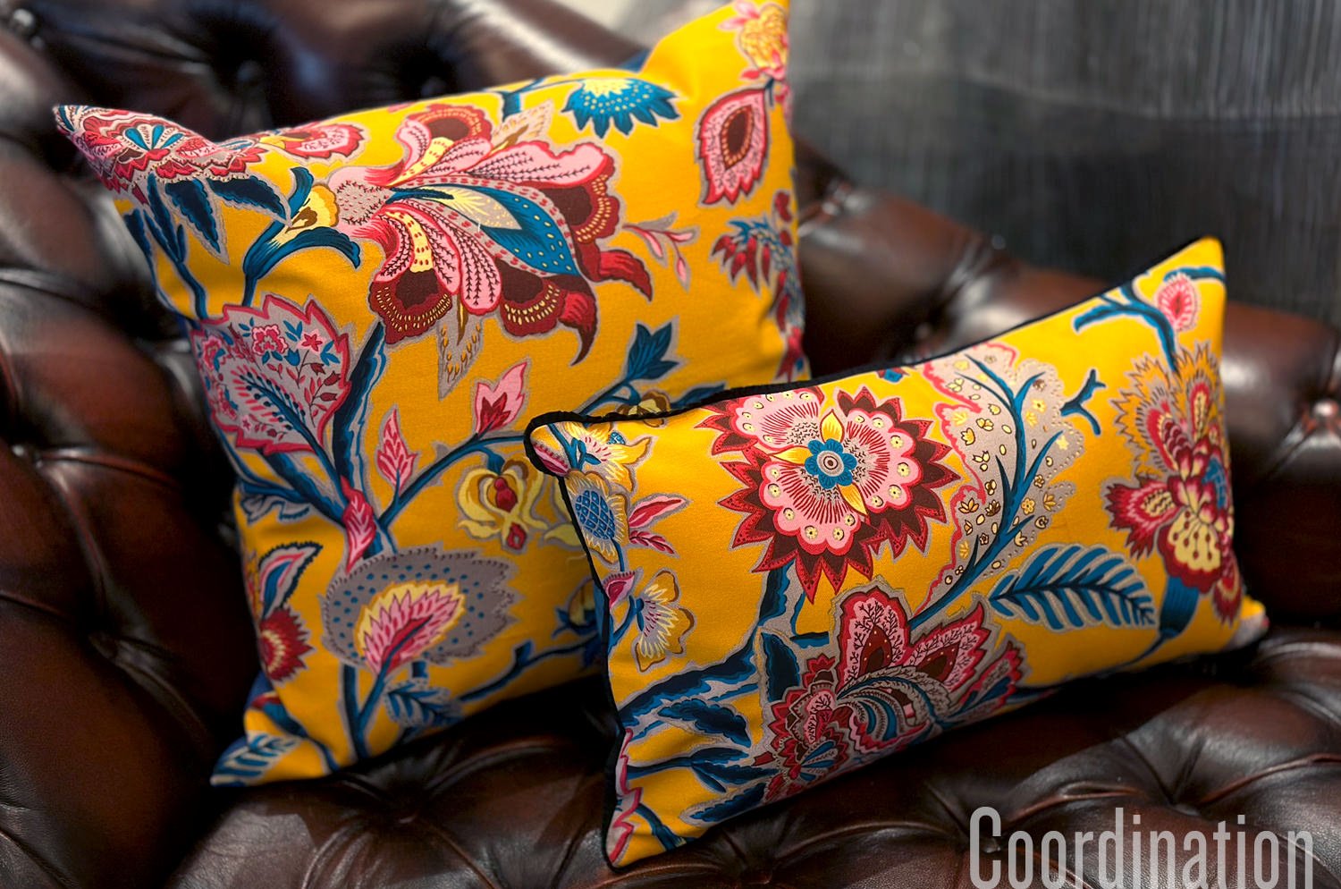 The ROMY ロミー オリエンタルフラワー 横長クッション (ゴールデンイエロー) 50×30cm 中材付 - HOUSE OF JAPAN Shop