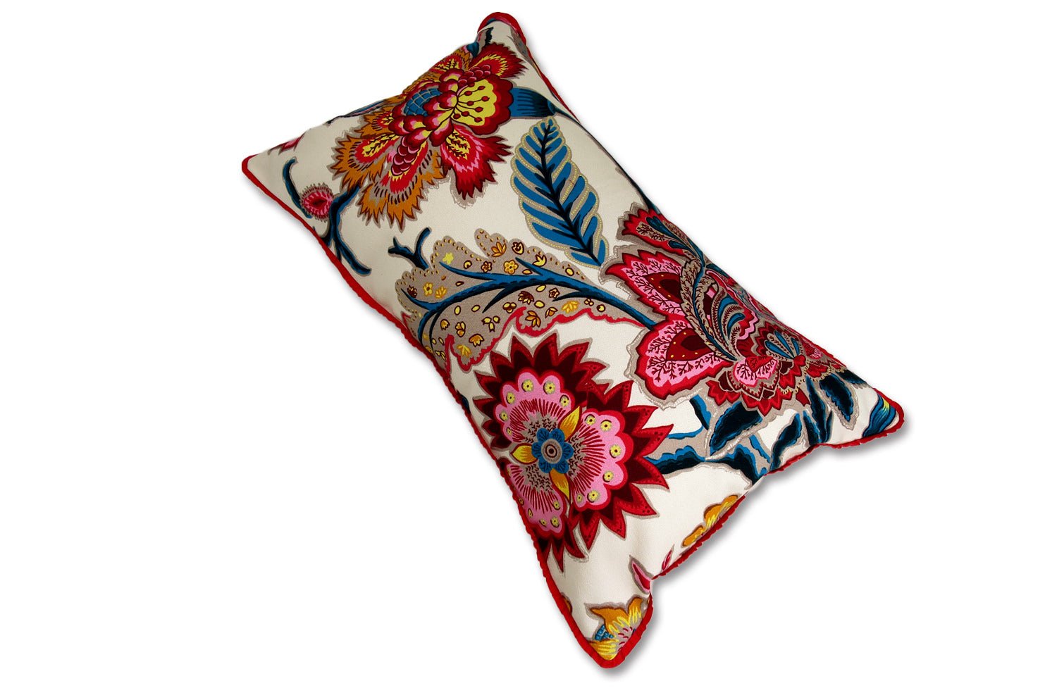The ROMY ロミー オリエンタルフラワー 横長クッション (ホワイトレッド) 50×30cm 中材付 - HOUSE OF JAPAN Shop