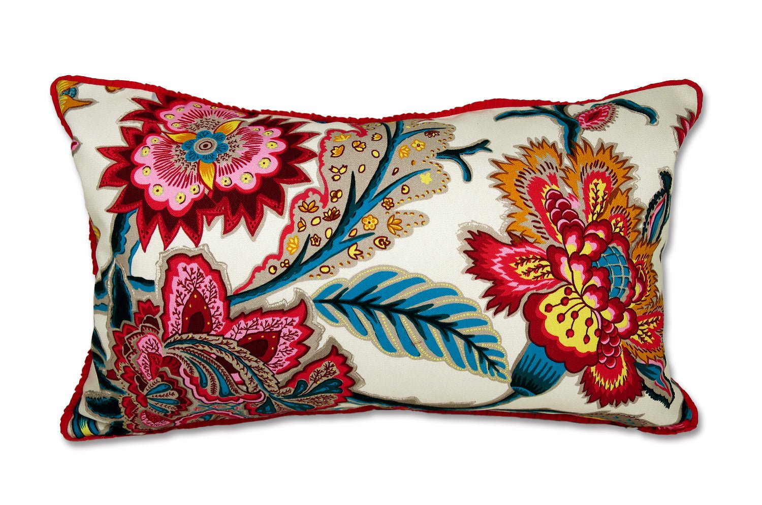 The ROMY ロミー オリエンタルフラワー 横長クッション (ホワイトレッド) 50×30cm 中材付 - HOUSE OF JAPAN Shop