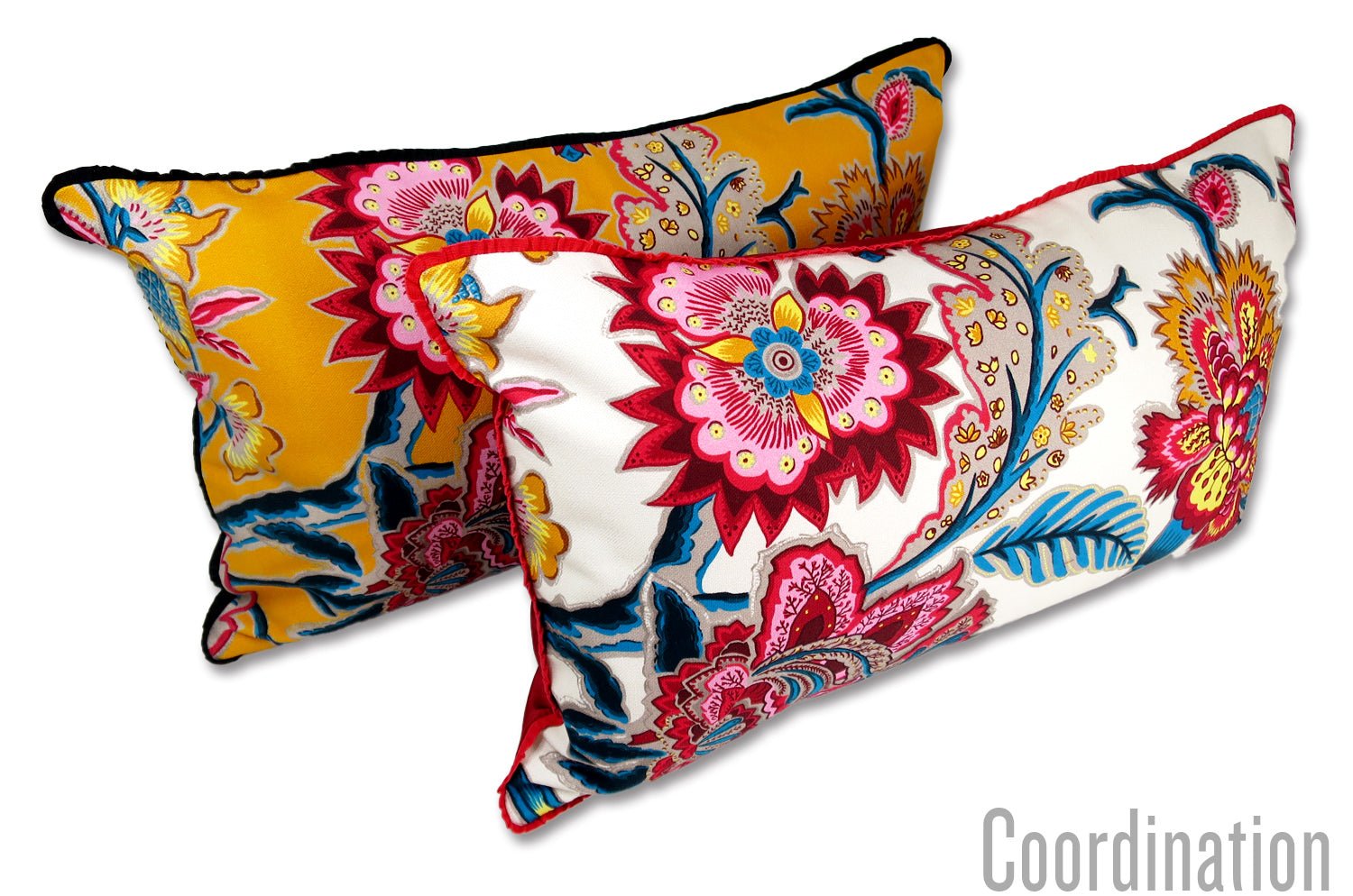 The ROMY ロミー オリエンタルフラワー 横長クッション (ゴールデンイエロー) 50×30cm 中材付 - HOUSE OF JAPAN Shop