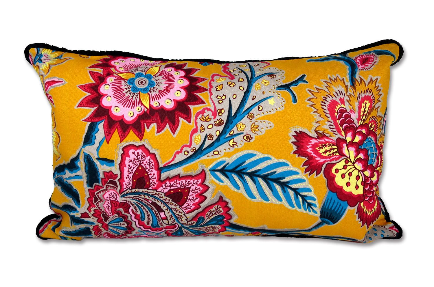The ROMY ロミー オリエンタルフラワー 横長クッション (ゴールデンイエロー) 50×30cm 中材付 - HOUSE OF JAPAN Shop