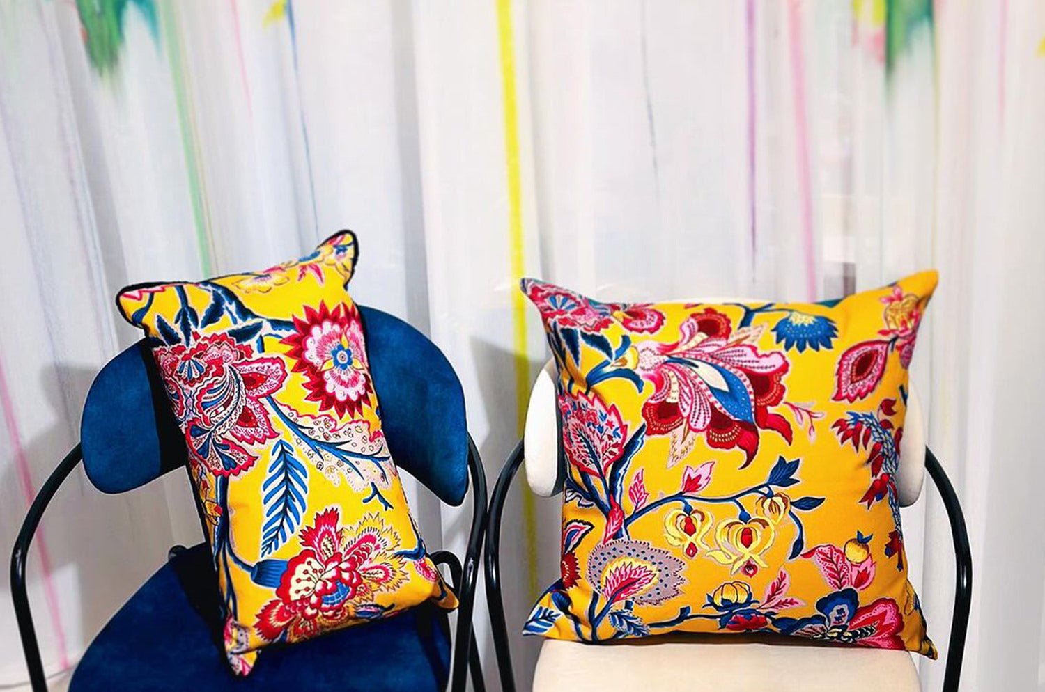 The ROMY ロミー オリエンタルフラワー クッションカバー (ゴールデンイエロー) 50×50cm - HOUSE OF JAPAN Shop