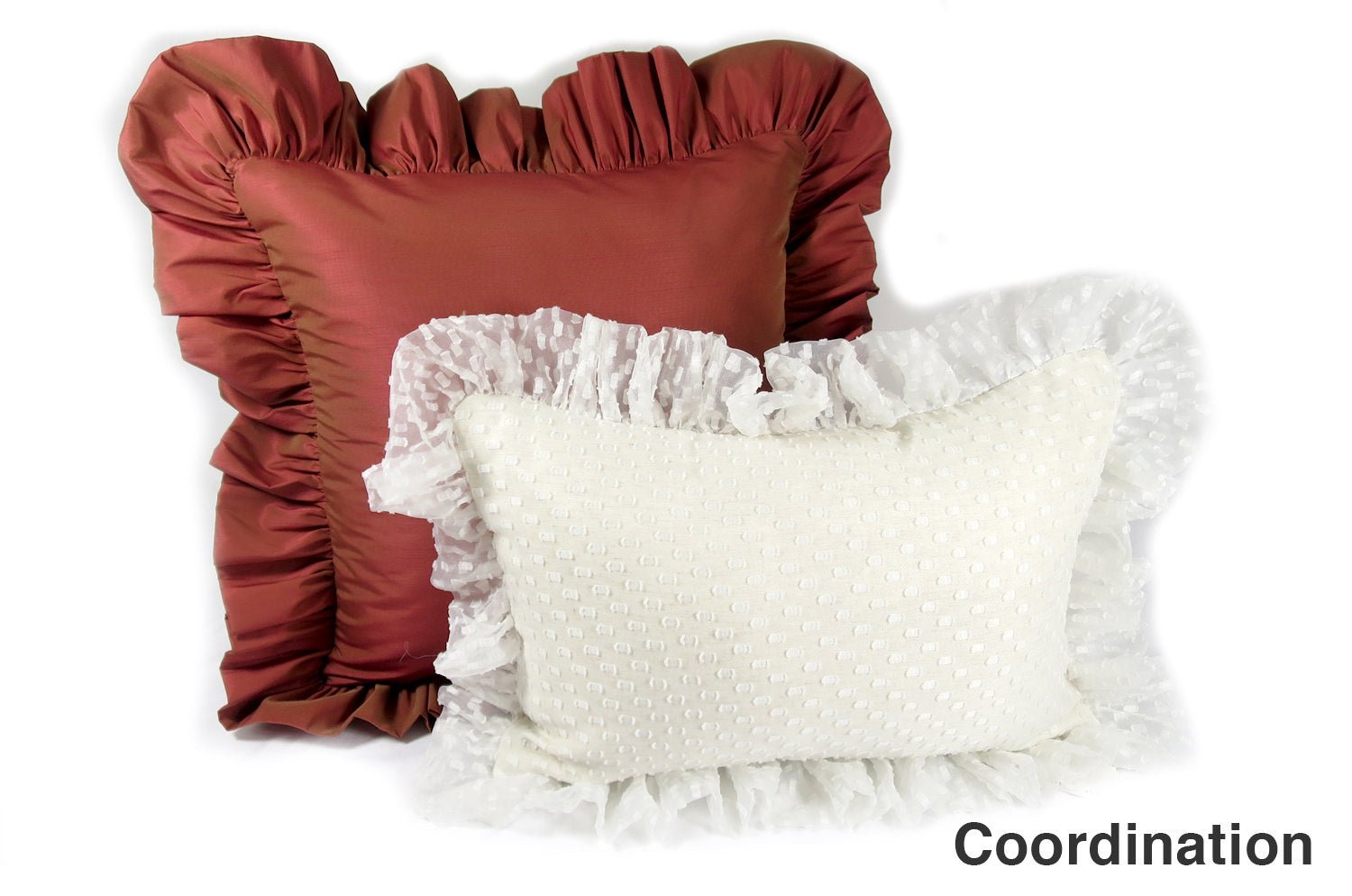 The Shantung Brick Ruffle シャンタンパフフリルクッションカバー ブリック色 45×45cm(61cm) - HOUSE OF JAPAN Shop