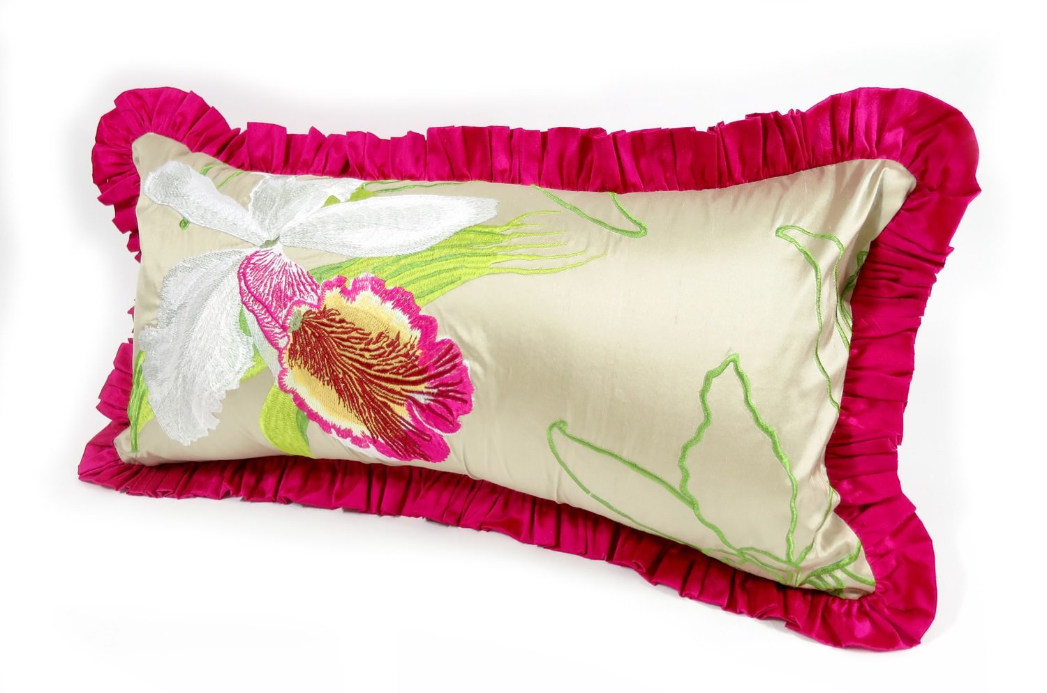 The Silk Taffeta シルクタフタピンクフリルクッション 50×29cm 中材付 - HOUSE OF JAPAN Shop