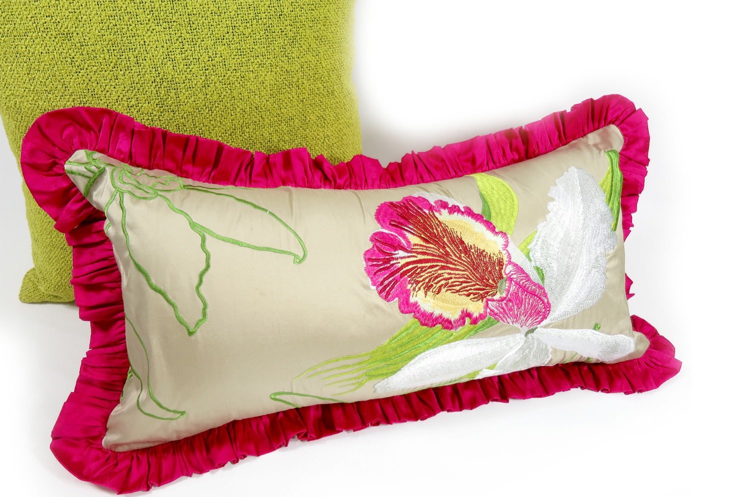 The Silk Taffeta シルクタフタピンクフリルクッション 50×29cm 中材付 - HOUSE OF JAPAN Shop