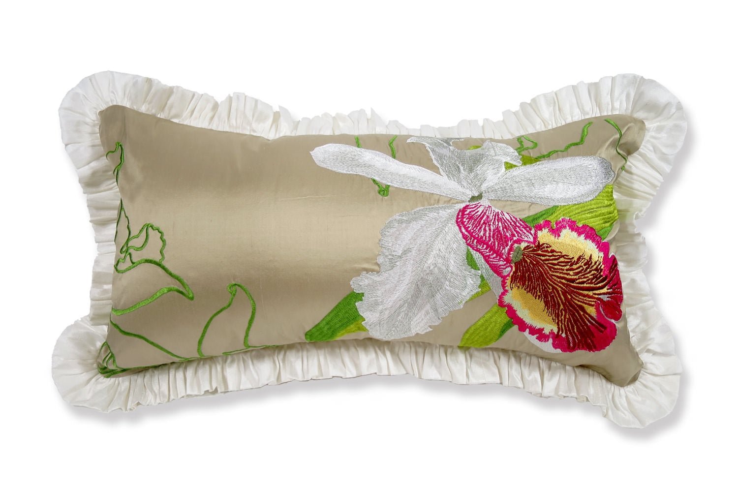 The Silk Taffeta シルクタフタホワイトフリルクッション 50×29cm 中材付 - HOUSE OF JAPAN Shop