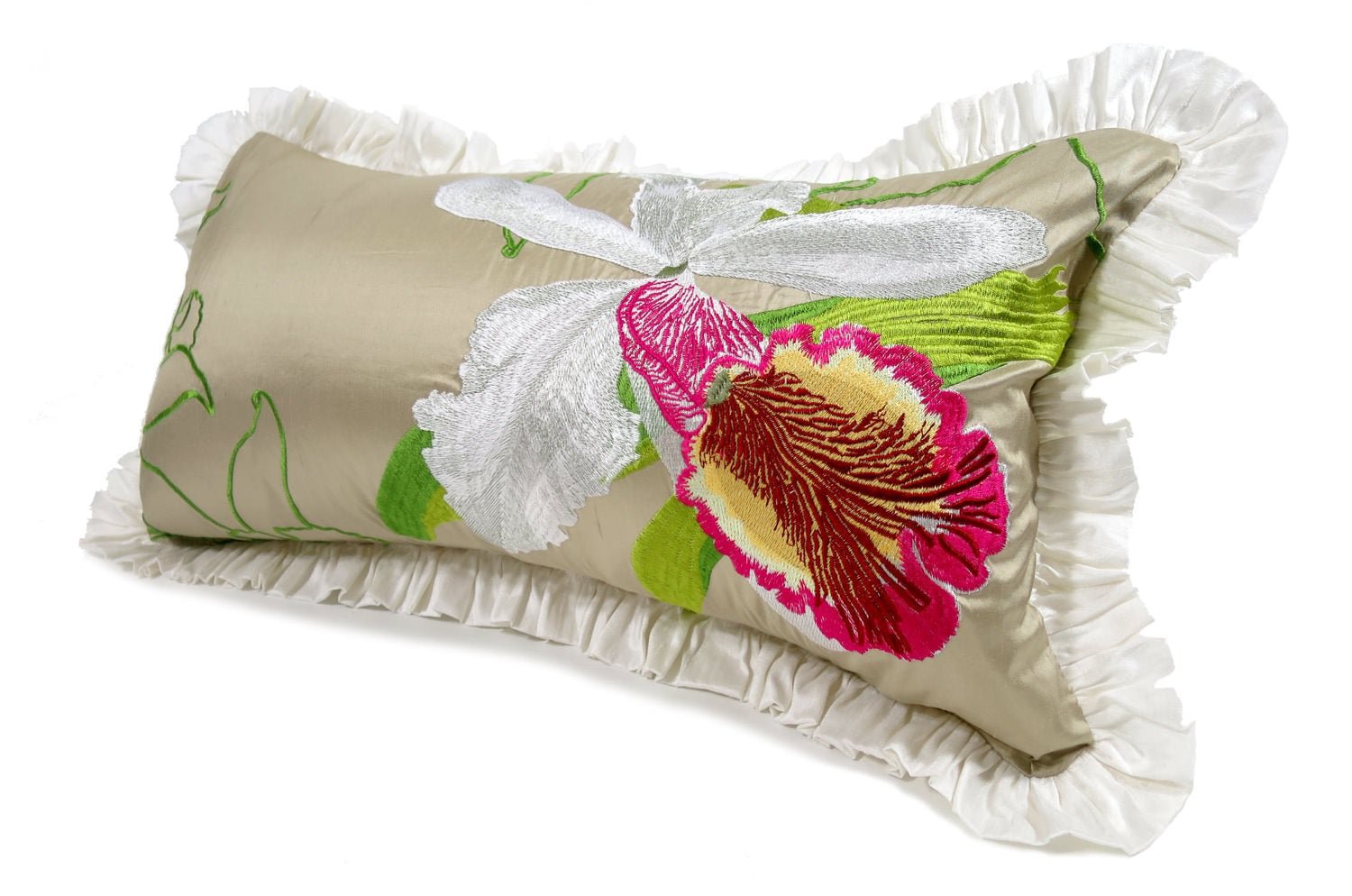 The Silk Taffeta シルクタフタホワイトフリルクッション 50×29cm 中材付 - HOUSE OF JAPAN Shop