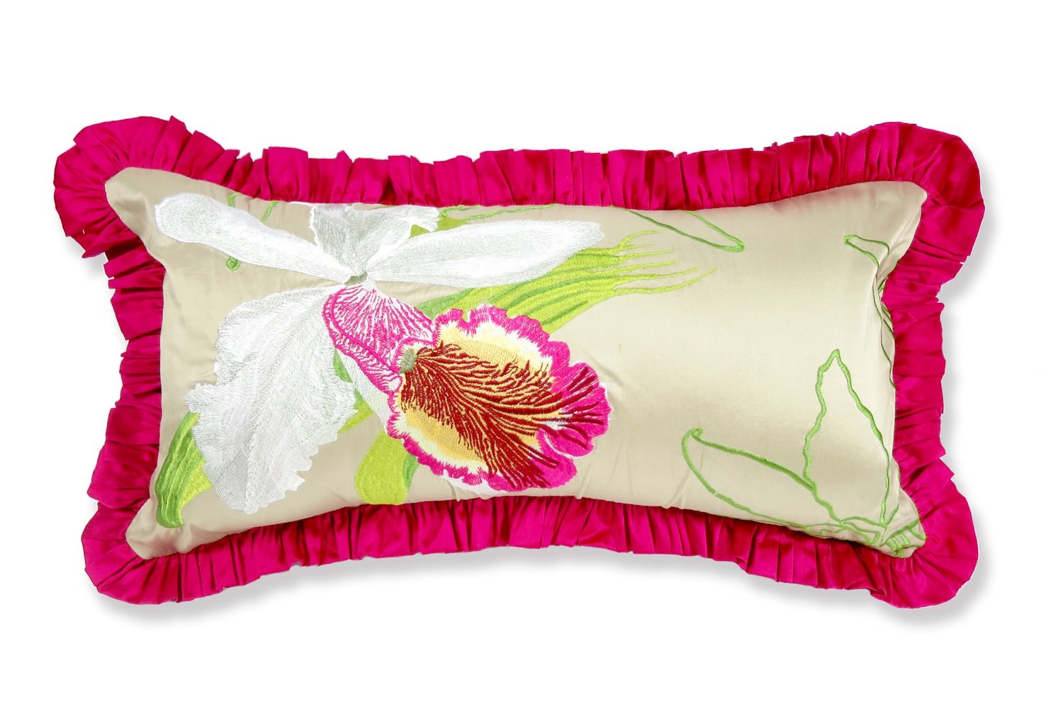 The Silk Taffeta シルクタフタピンクフリルクッション 50×29cm 中材付 - HOUSE OF JAPAN Shop