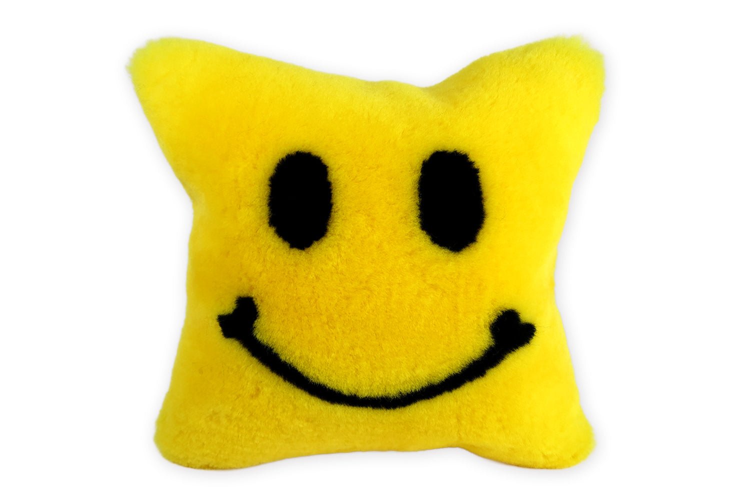 The SMILE 『ニコフェイス®』 スマイル ムートン クッション (イエロー) 35×35cm 中材付 - HOUSE OF JAPAN Shop