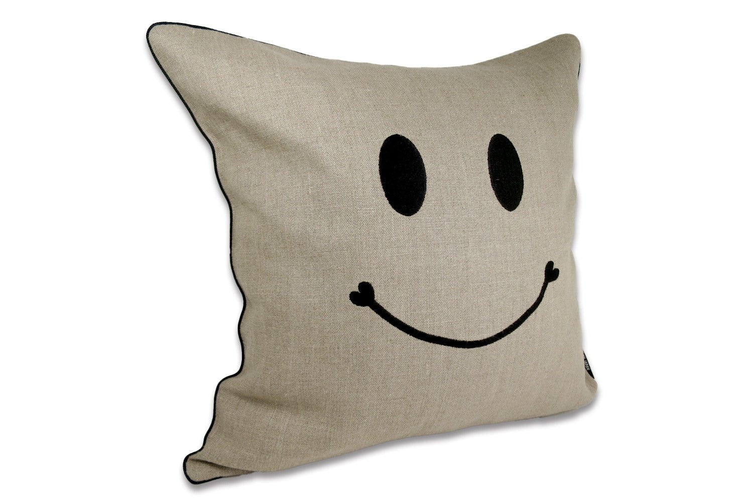 The Smile ナチュラルリネン スマイル『ニコフェイス®』刺繍 クッションカバー 40×40cm - HOUSE OF JAPAN Shop
