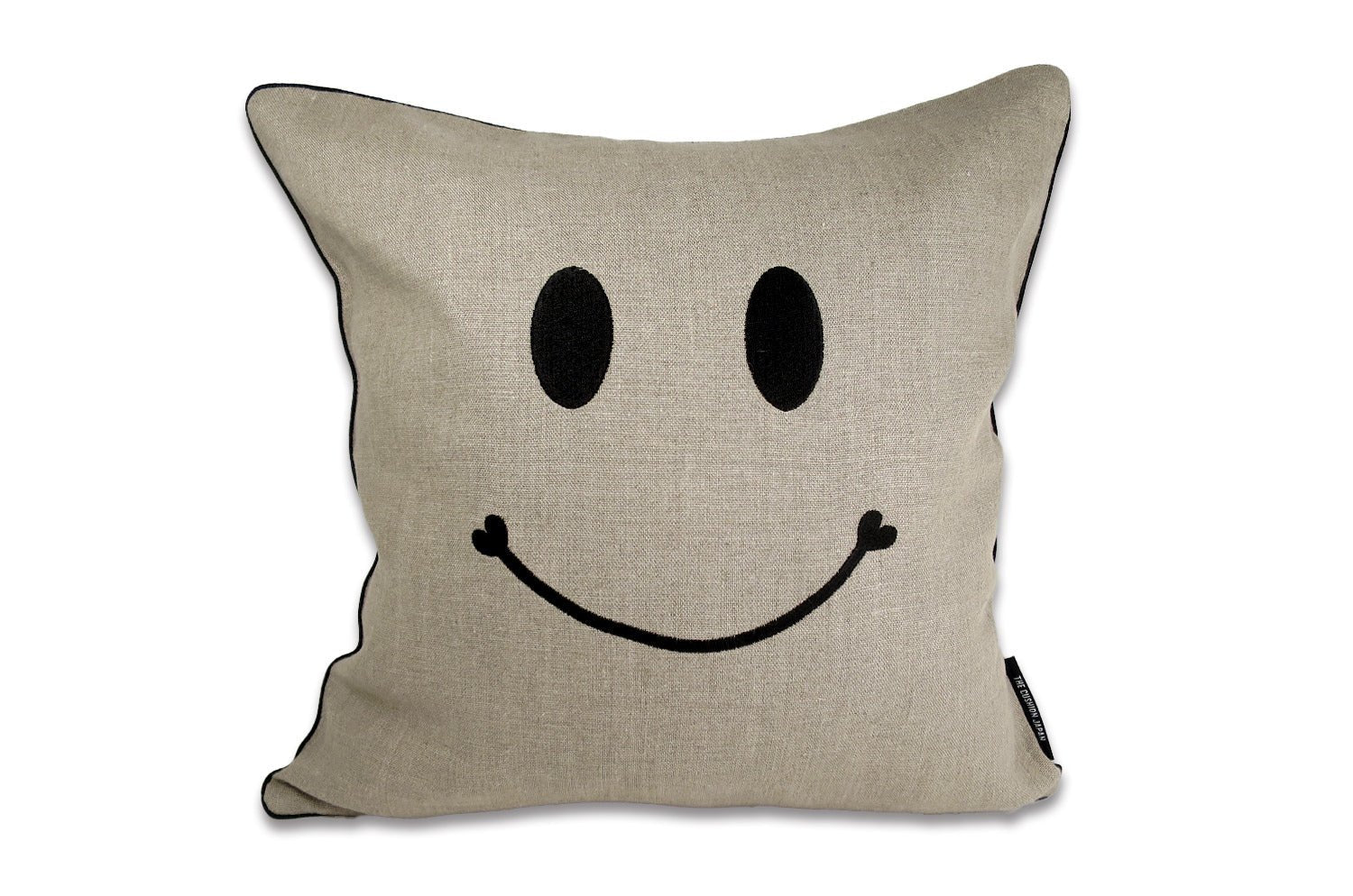 The Smile ナチュラルリネン スマイル『ニコフェイス®』刺繍 クッションカバー 40×40cm - HOUSE OF JAPAN Shop