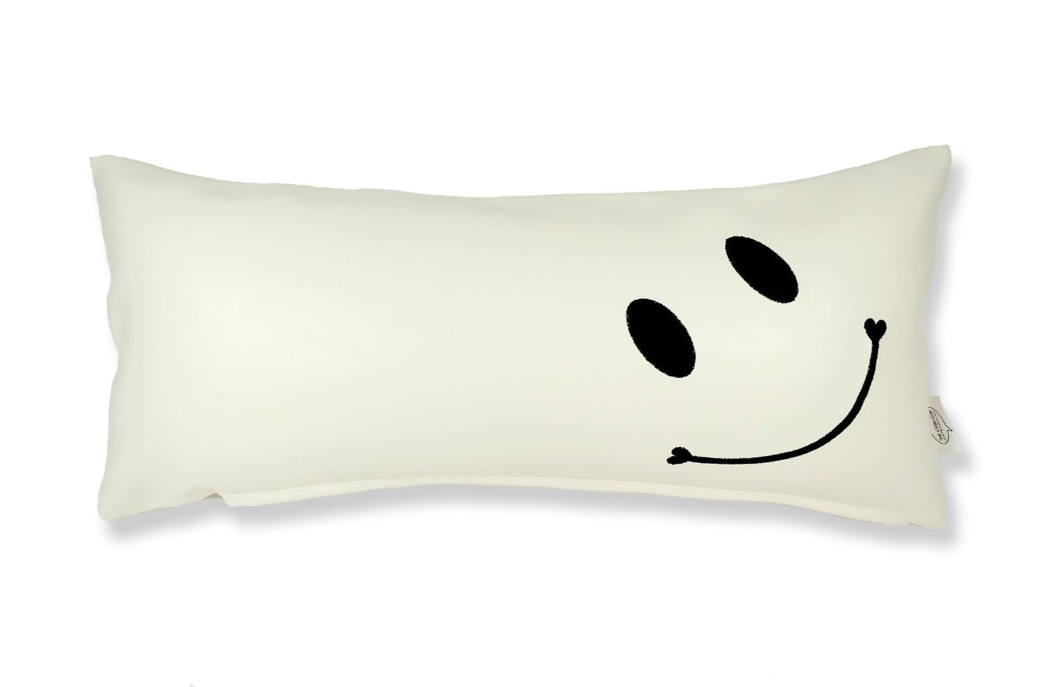 The Smile スマイル キュートブラックスマイル 『ニコフェイス®』刺繍クッション ホワイト 45×20cm 中材付 - HOUSE OF JAPAN Shop