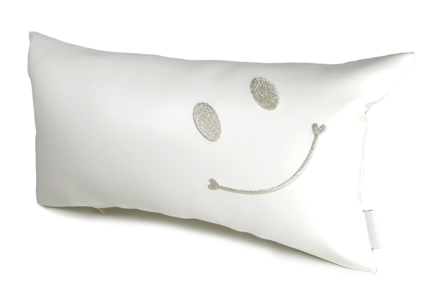 The Smile スマイル シルバー刺繍『ニコフェイス®』クッション ホワイト 45×25cm 中材付 - HOUSE OF JAPAN Shop