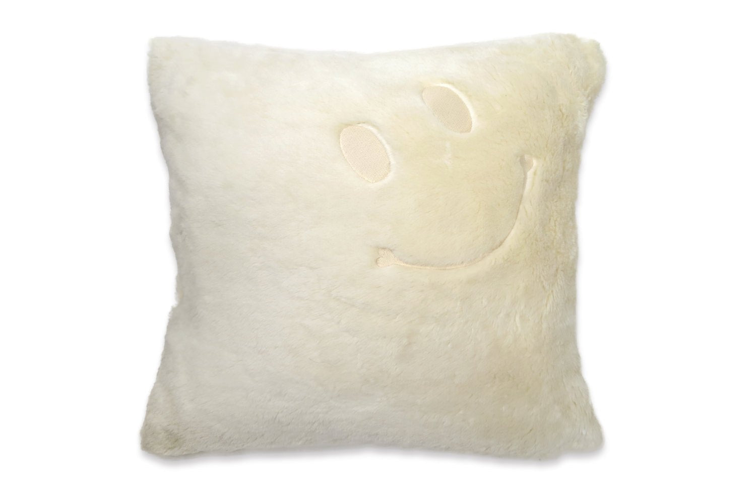 The Smile スマイル 『ニコフェイス®』刺繍オーガニックコットンファークッションカバー ホワイトベアーファー 45×45cm - HOUSE OF JAPAN Shop