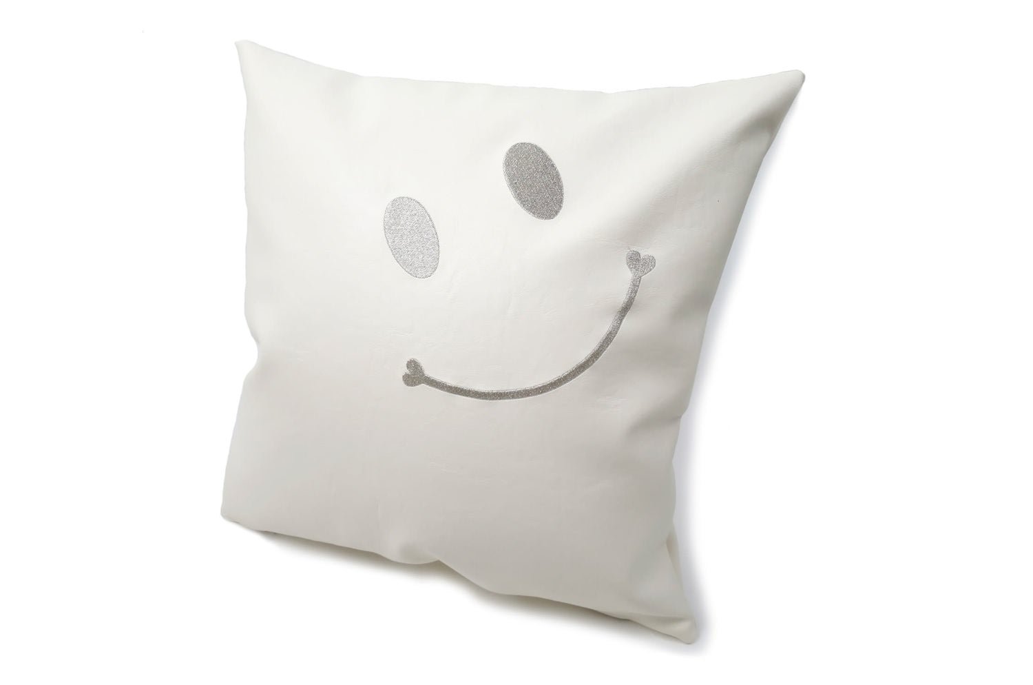 The Smile スマイル キュートシルバースマイル 『ニコフェイス®』刺繍クッションカバー ホワイト 45×45cm - HOUSE OF JAPAN Shop