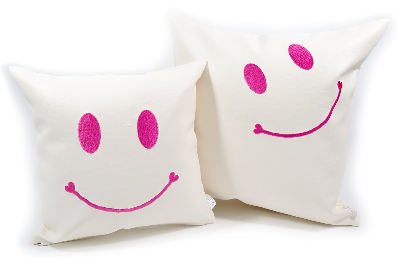 The Smile スマイル キュートピンクスマイル 『ニコフェイス®』刺繍クッションカバー ホワイト 45×45cm - HOUSE OF JAPAN Shop