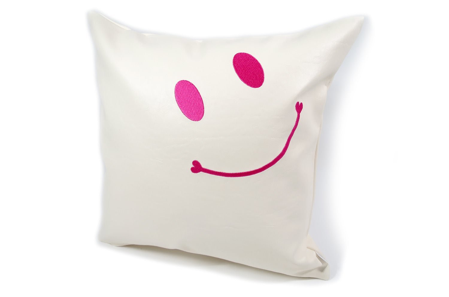 The Smile スマイル キュートピンクスマイル 『ニコフェイス®』刺繍クッションカバー ホワイト 45×45cm - HOUSE OF JAPAN Shop