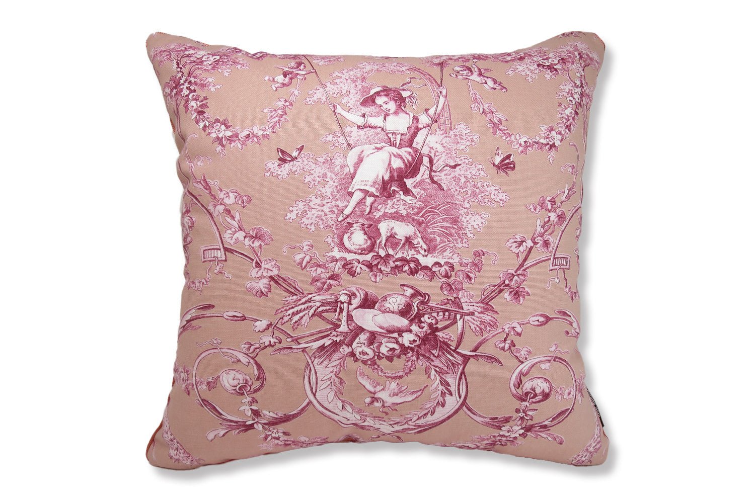 The toile de Jouy フランス製トワルドジュイ パイピング付クッションカバー (ボルドーベージュ) 42×42cm - HOUSE OF JAPAN Shop