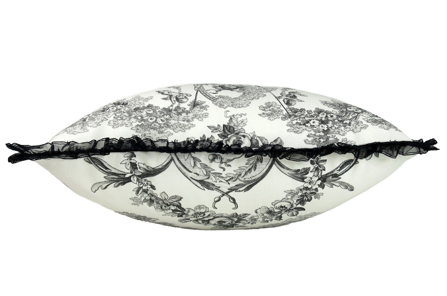 The toile de Jouy トワルドジュイ フレンチシアーフリルクッションカバー (ブラックホワイト) 42×42cm - HOUSE OF JAPAN Shop