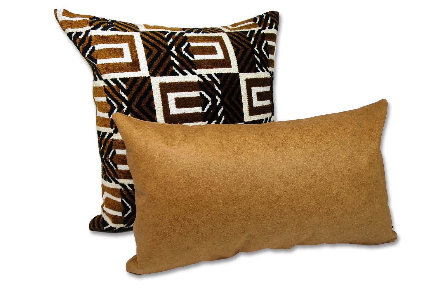 高級感 レザー調 セミマット ウォシャブル クッション (ブラウン) 50×30cm 中材付 - HOUSE OF JAPAN Shop