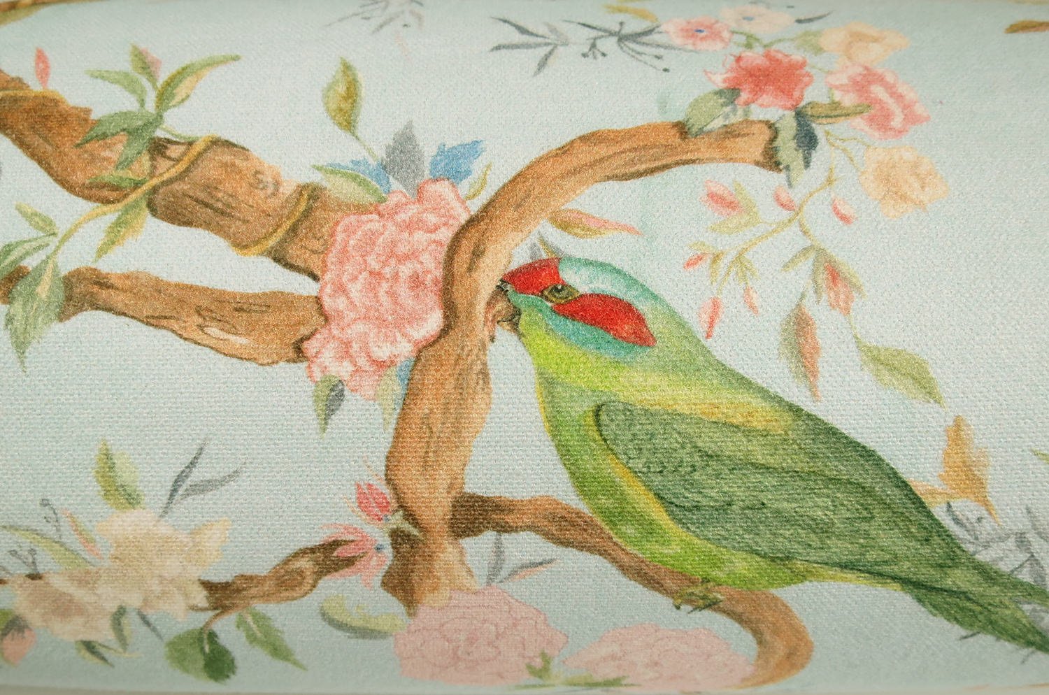 Birds in the Garden 花園の小鳥 フランス製コットン ボルスター クッション タッセル付 (bleu) 50×16Φ 中材付 - HOUSE OF JAPAN Shop