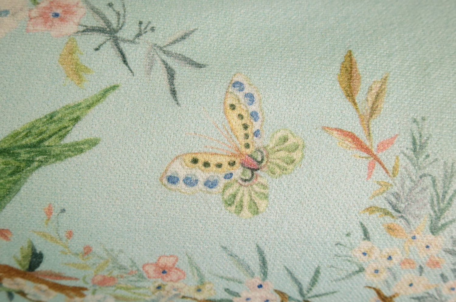 Birds in the Garden 花園の小鳥 フランス製コットン ボルスター クッション タッセル付 (bleu) 50×16Φ 中材付 - HOUSE OF JAPAN Shop