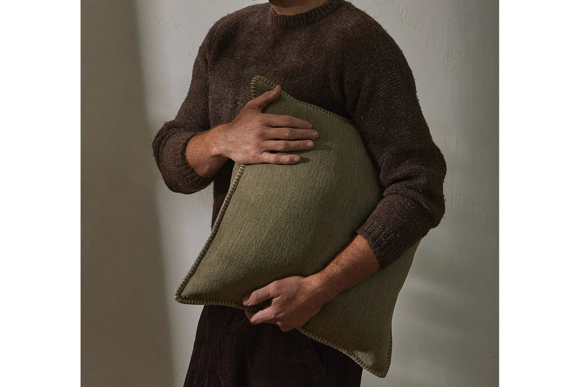 The Blanket stitch ブランケットステッチ クッションカバー (Moss) 50×50cm - HOUSE OF JAPAN Shop