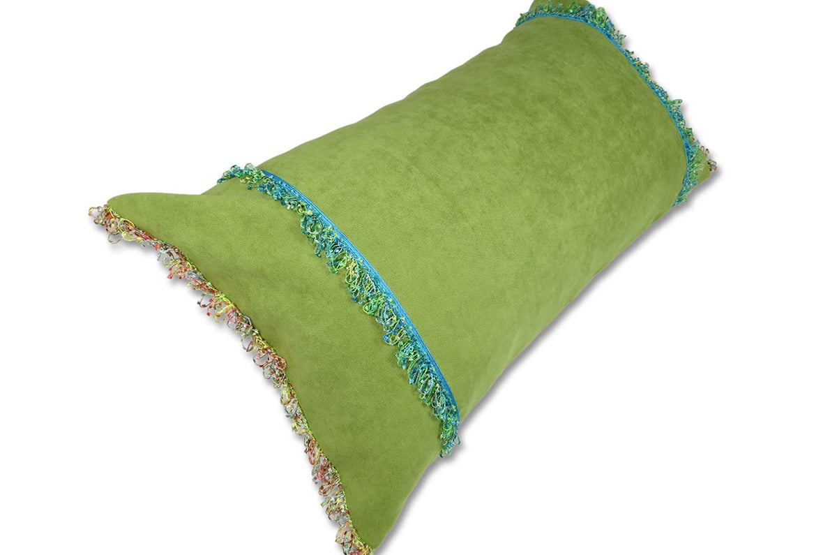 The Colorful Fringe 花畑カラフルWフリンジクッション ライムグリーン 66×38cm 中材付 - HOUSE OF JAPAN Shop