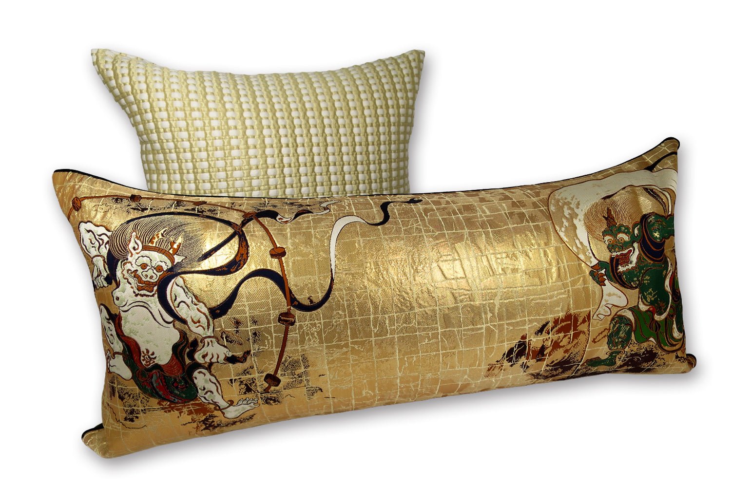 The Fujin Raijin 風神雷神図 西陣織 横長クッション 72×32cm 中材付 - HOUSE OF JAPAN Shop