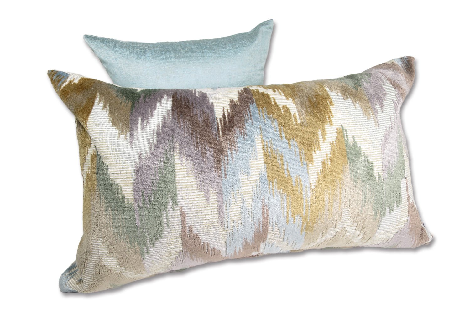 The Ikat Velours イカット調 ベルベットクッション (Blue Mist) 65×40cm 中材付 - HOUSE OF JAPAN Shop