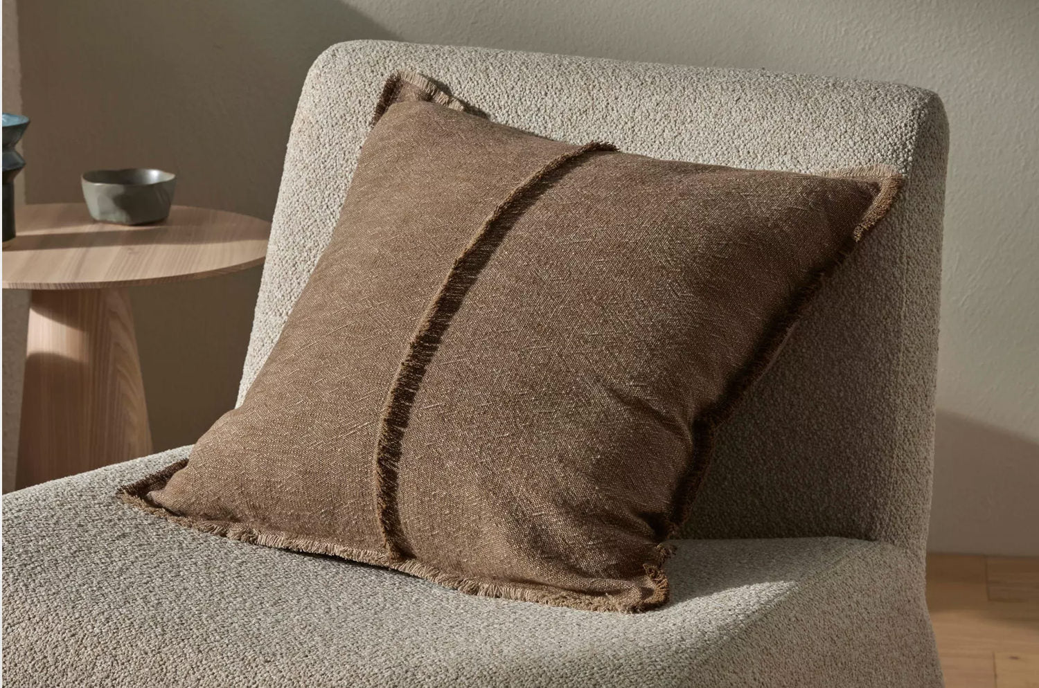 The Pure Fringe 自然素材フリンジ付きクッションカバー リネン&コットン (Cocoa) 50×50cm - HOUSE OF JAPAN Shop