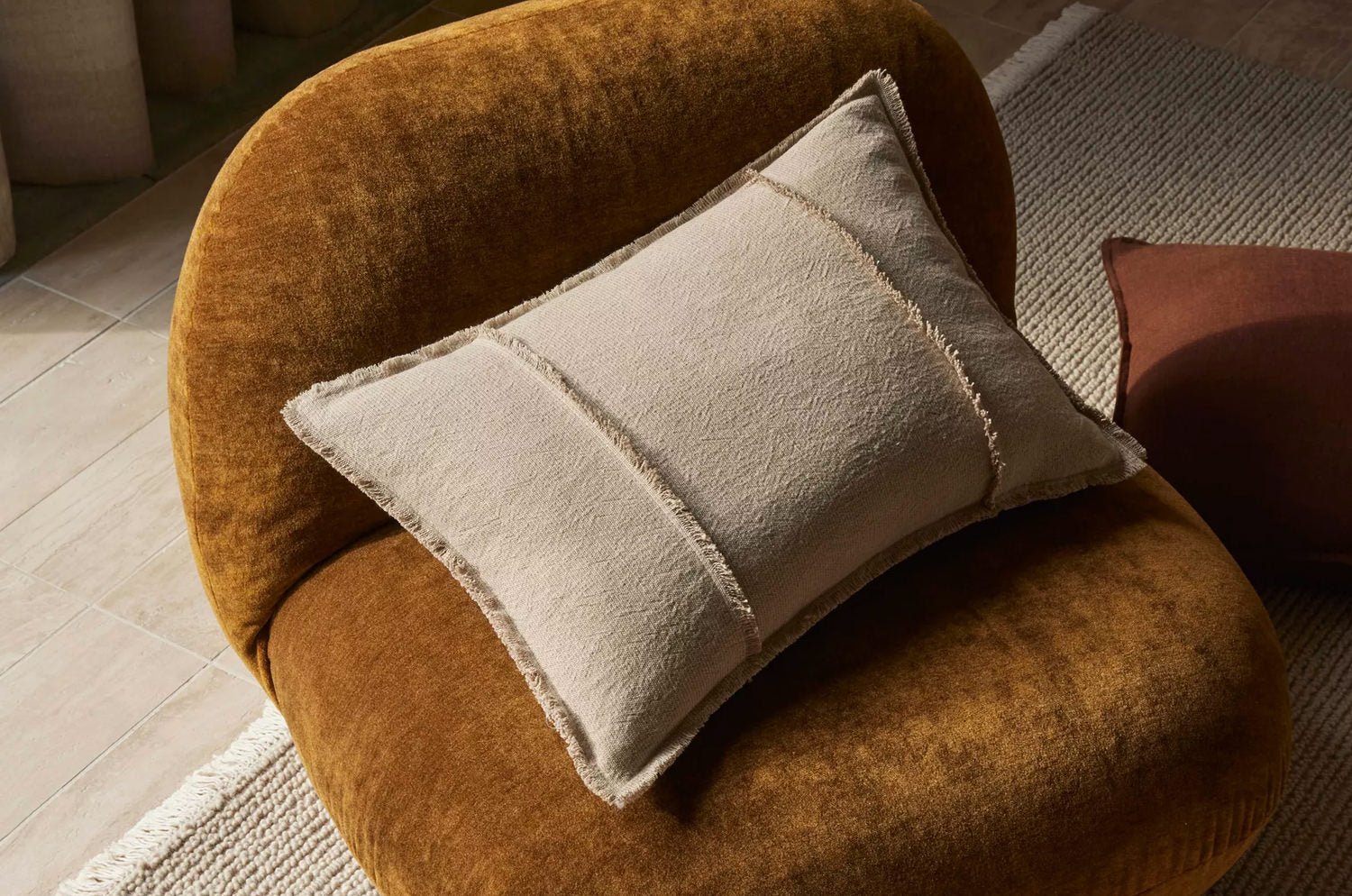 The Pure Fringe 自然素材フリンジ付きクッション リネン&コットン (Natural) 60×40cm 中材付 - HOUSE OF JAPAN Shop