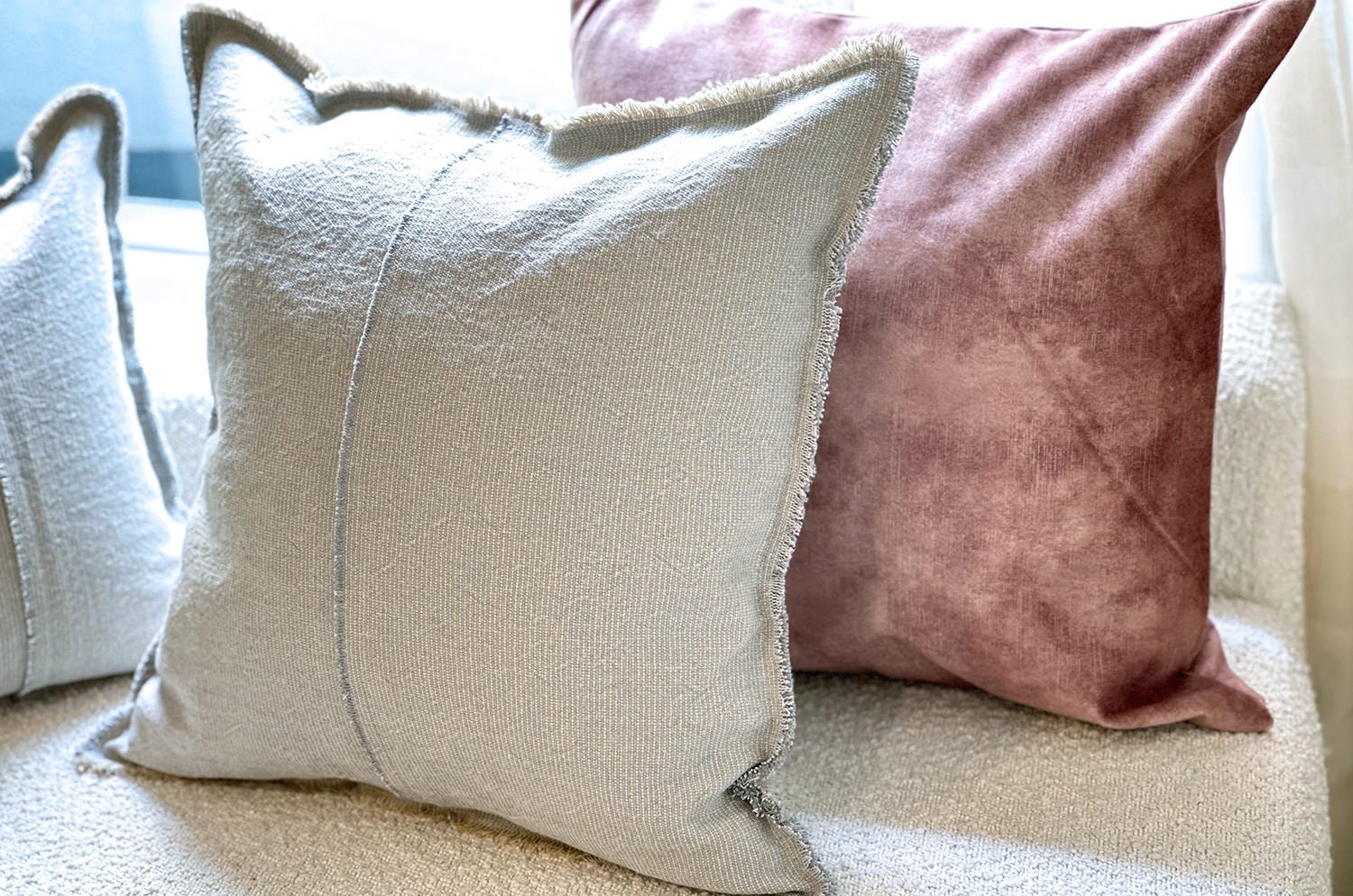 The Pure Fringe 自然素材フリンジ付きクッションカバー リネン&コットン (PaleBlueGray) 50×50cm - HOUSE OF JAPAN Shop