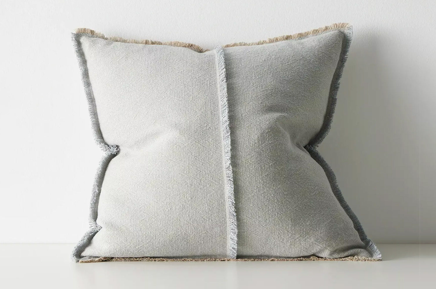 The Pure Fringe 自然素材フリンジ付きクッションカバー リネン&コットン (PaleBlueGray) 50×50cm - HOUSE OF JAPAN Shop