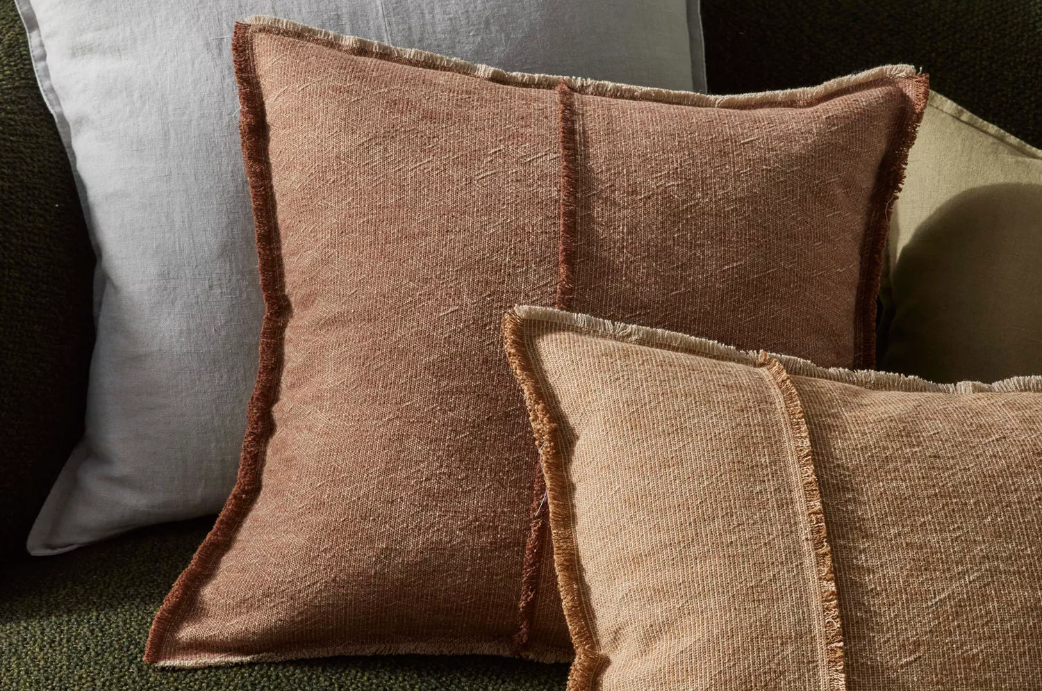 The Pure Fringe 自然素材フリンジ付きクッションカバー リネン&コットン (Rusty) 50×50cm - HOUSE OF JAPAN Shop