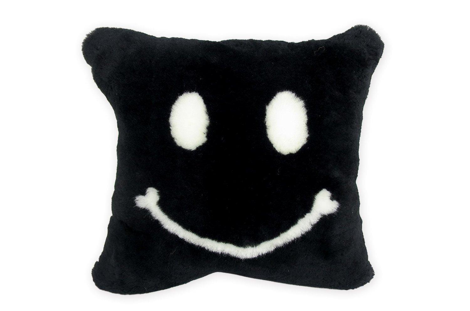 The SMILE 『ニコフェイス®』 スマイル ムートン クッション (ブラック) 35×35cm 中材付 - HOUSE OF JAPAN Shop